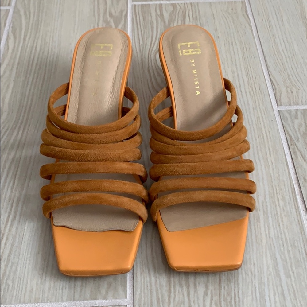 Mustard Summer Open Toe Block Heel Sandals